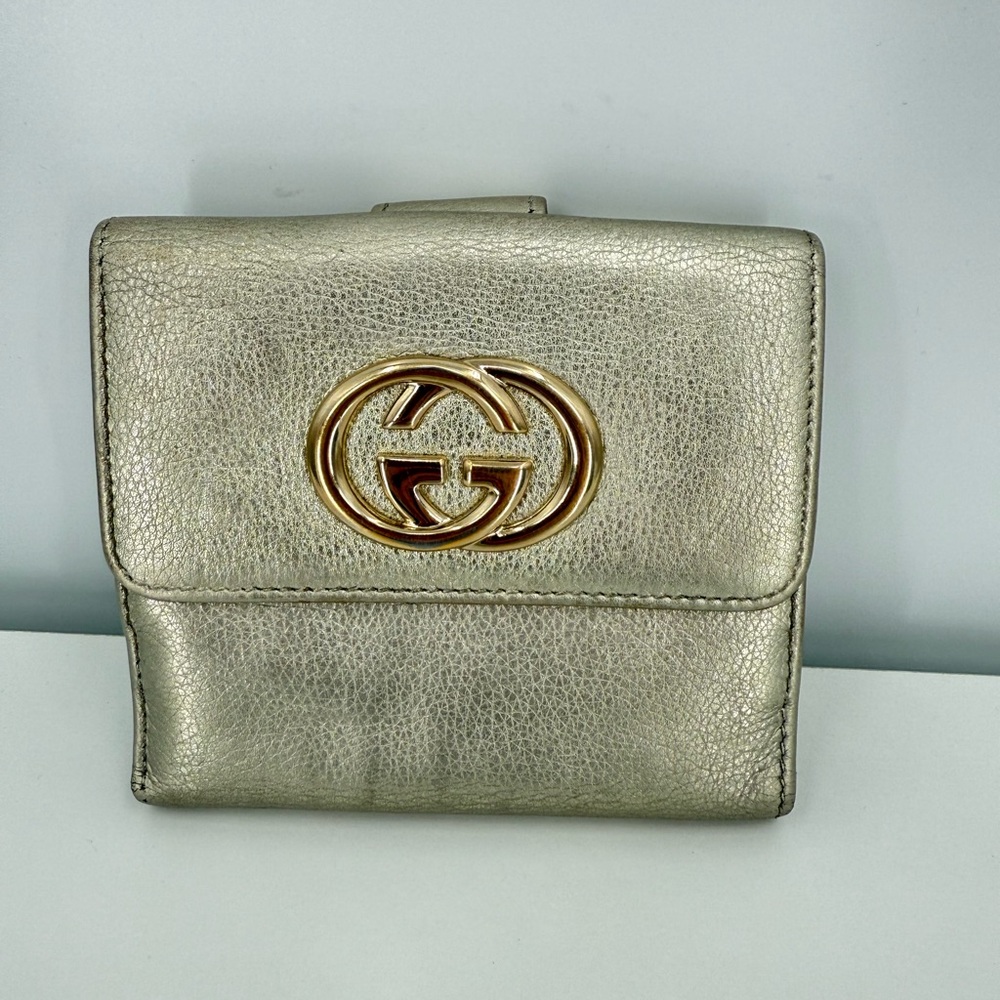 Gucci GG Interlocking Britt Metallic Gold French Fold Women's Wallet